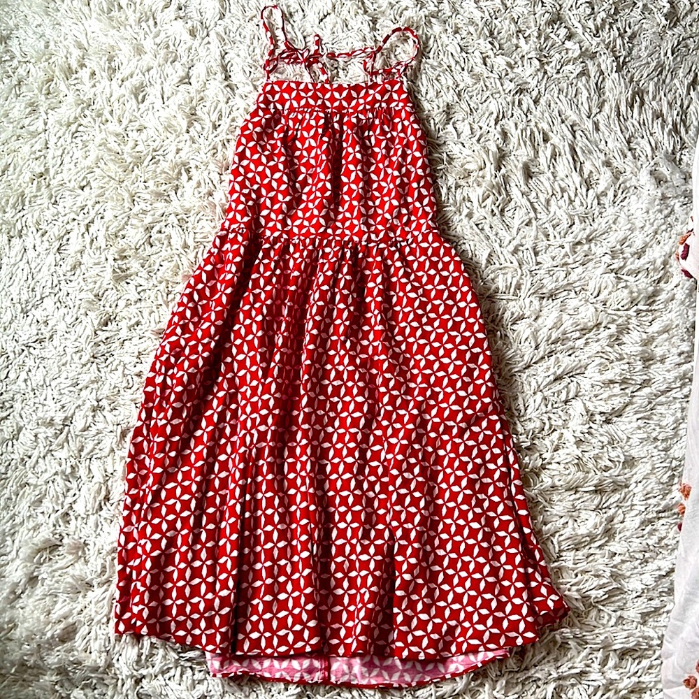 Red Geometric Tied-Back Dress